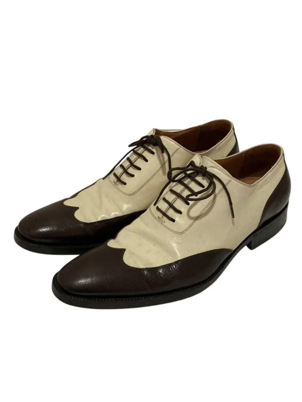 Gucci Bicolor Wingtip Leather Shoes 39.5 Brown White